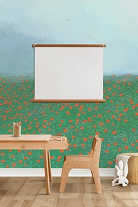 Minimal kids room with floral wallpaper interior design