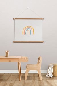 Picture frame hanging in minimal kids room interior design