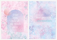 Aesthetic bubble art template vector with love quote poster dual set