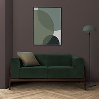 Retro living room interior design with mid-century modern couch