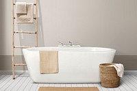 Minimal bathroom interior design with wooden furniture