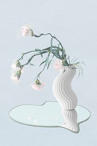Flower element, pastel white carnation in vase abstract art