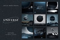 Aesthetic galaxy inspirational template vector with quote social media post collection