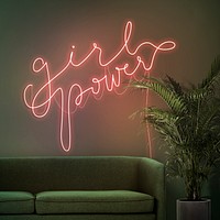 Girl power neon sign in authentic cafe