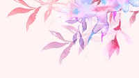 Spring floral border background in pink with leaf watercolor illustration