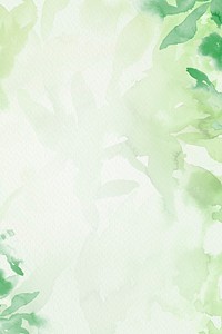 Spring floral watercolor background in green with leaf illustration