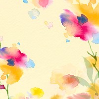 Spring floral border background vector in yellow with flower watercolor illustration