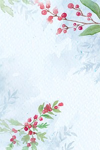 Floral christmas border background vector in blue with beautiful red winterberry