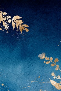 Winter floral border background in blue with leaf watercolor illustration