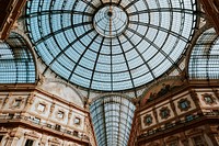 Aesthetic architecture wallpaper background vivid tone filter, Galleria Vittorio Emanuele II in Italy, Milan