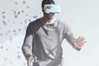 Man in VR headset in pixel dispersion style
