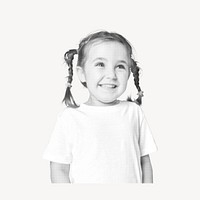 Smiling little girl collage element, halftone design psd