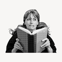 Woman reading  collage element, education in halftone design vector