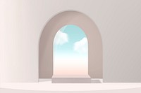 Minimal product backdrop mockup psd with window and sky