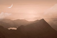 Sunset landscape background vector, aesthetic golden hour, misty mountain range