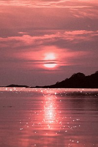Aesthetic background, sunset beach vector, red sky, glitter design 