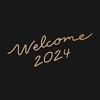 New Year calligraphy sticker psd, gold welcome 2024 design