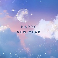 Aesthetic new year greeting, surreal sky background