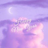 Aesthetic new year greeting, calligraphy design, pastel sky background