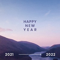 New year 2022 greeting, aesthetic mountains background