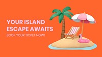 Summer 3D ppt presentation template, island travel vector