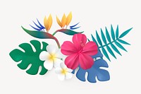 3D tropical flower collage element, botanical design psd