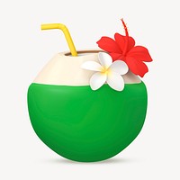 3D coconut drink  collage element, fruit design psd