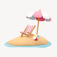 3D summer beach collage element, travel design psd