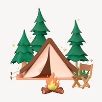 3D camping collage element, bonfire design psd