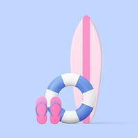 3D surfboard collage element, aesthetic design psd