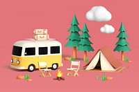3D trip collage element, summer camping design psd