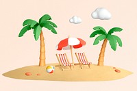 3D beach chair collage element, summer design psd