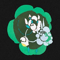 Abstract flower sticker, green botanical illustration vector