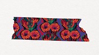 Red flower washi tape sticker, vintage art deco psd