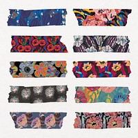 Vintage flower washi tape sticker, art deco vector set