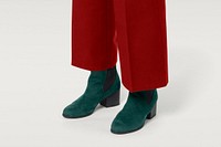 Women's green velvet boots, realistic footwear with design space