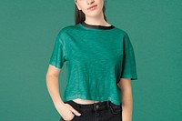 Women's green t-shirt, casual fashion with blank space