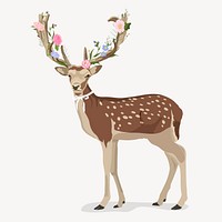 Deer illustration, flower decoration, wild animal illustration vector