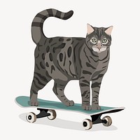 Cool cat, skateboard and silver bengal cat vector