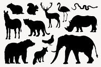 Safari animals silhouette illustration, zoo design element set psd