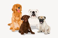 Group of dogs, different breeds illustration psd