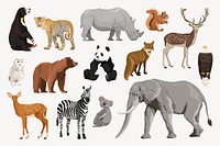 Wild animals illustration set psd