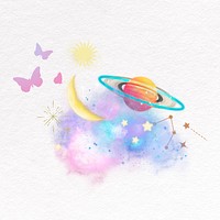 Cute Saturn sky element, dreamy planet psd