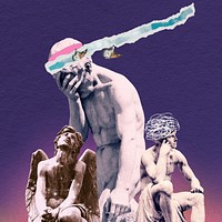 Mental health collage element, depression, statue psd