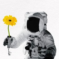 Astronaut collage element, sunflower psd