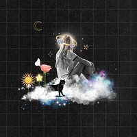 Surreal collage element, lonely woman mixed media illustration psd