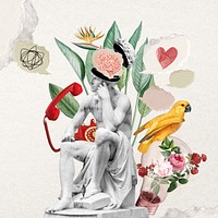 Thinking statue collage art mixed media illustration psd