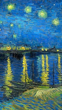 Van Gogh's artwork iPhone wallpaper, Starry Night Over the Rhone remixed by rawpixel