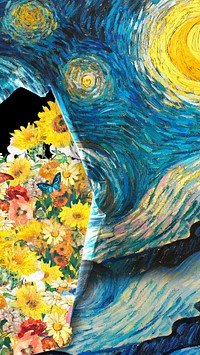 Starry Night mobile wallpaper, Van Gogh's artwork remixed by rawpixel