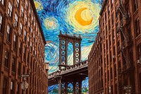 Brooklyn bridge, Starry Night mixed media, remixed by rawpixel vector